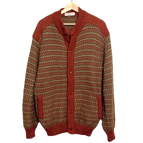 Vintage Italian Wool Nani Bon Cardigan Sweater Size Medium Grandpa Cosby Chunky